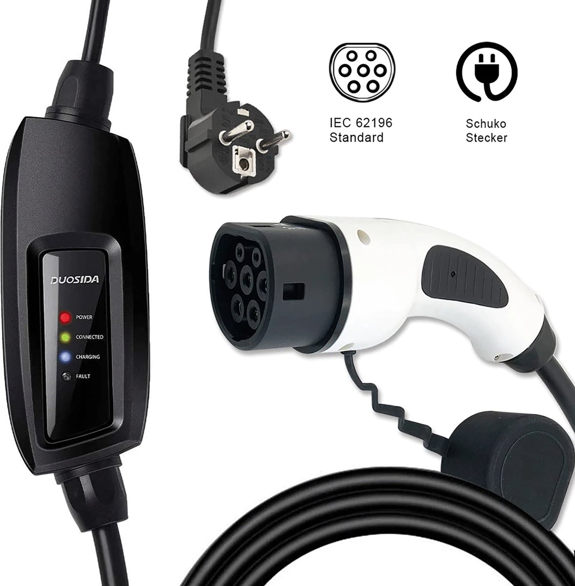 Duosida Mobiele Lader Type 2 naar Randaarde (Schuko)